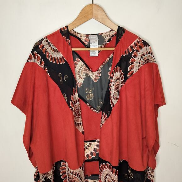 Chico's Faux Suede + Chiffon Print Ruana Wrap - Picture 2 of 12